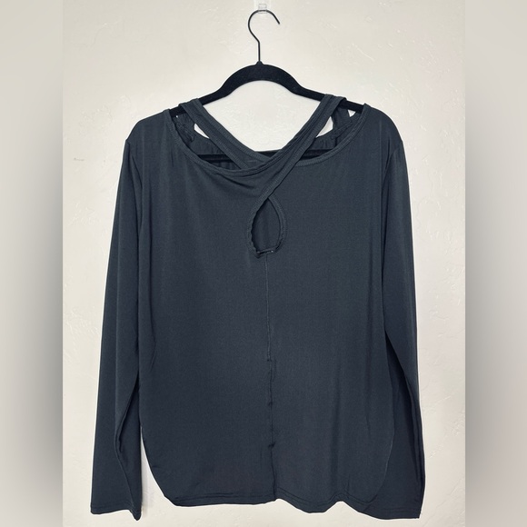 Intimately by Free People Long Sleeve Cross Cut Back into It Black TOP SZ LARGE - Picture 5 of 12